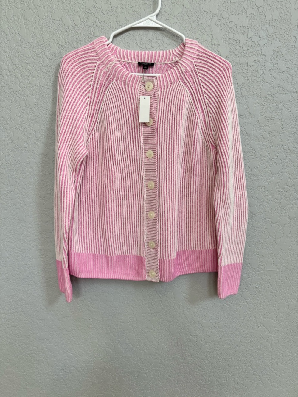 Talbots Women's Pink Ribbed Button-Front Sweater Cardigan medium petite
